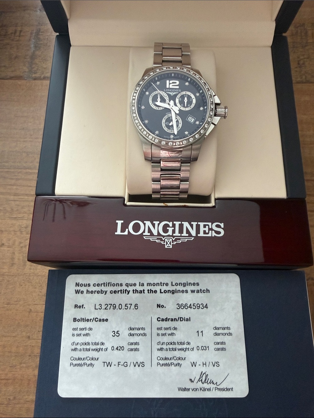 Longines Elegant Silver Diamond Dial Automatic Ladies Watch L32790576